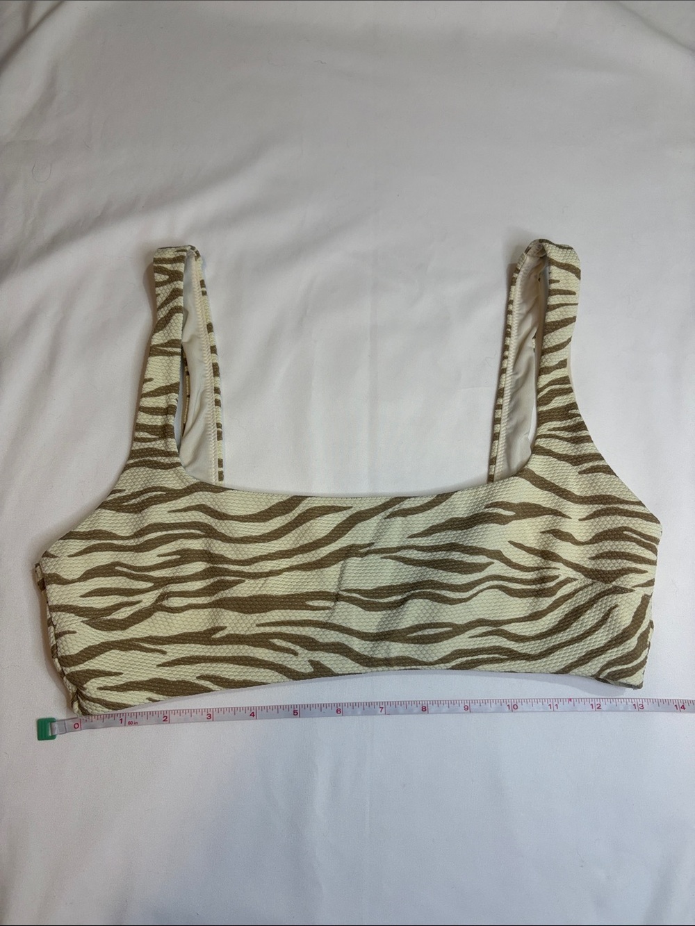Aerie Pique Animal Print Cream Tan Zebra Wide Strap Scoop Neck Bikini Top Large